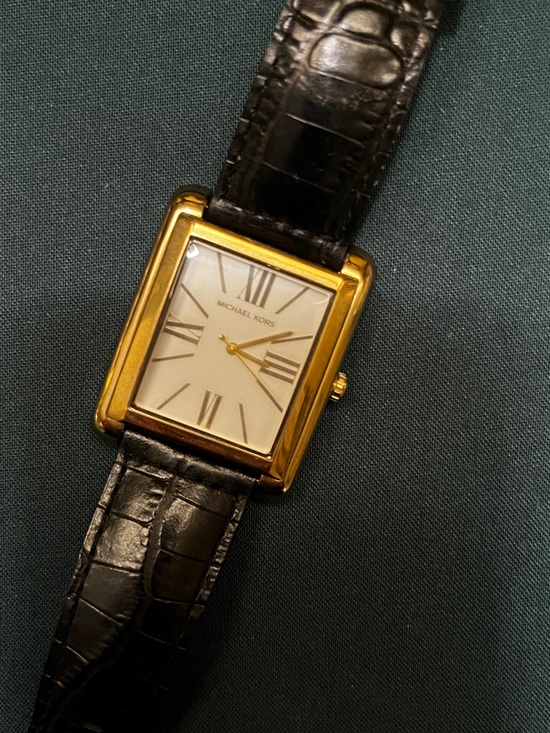 Michael Kors Accessories - Michael Kors Gold-Tone Rectangular Watch with Black Strap